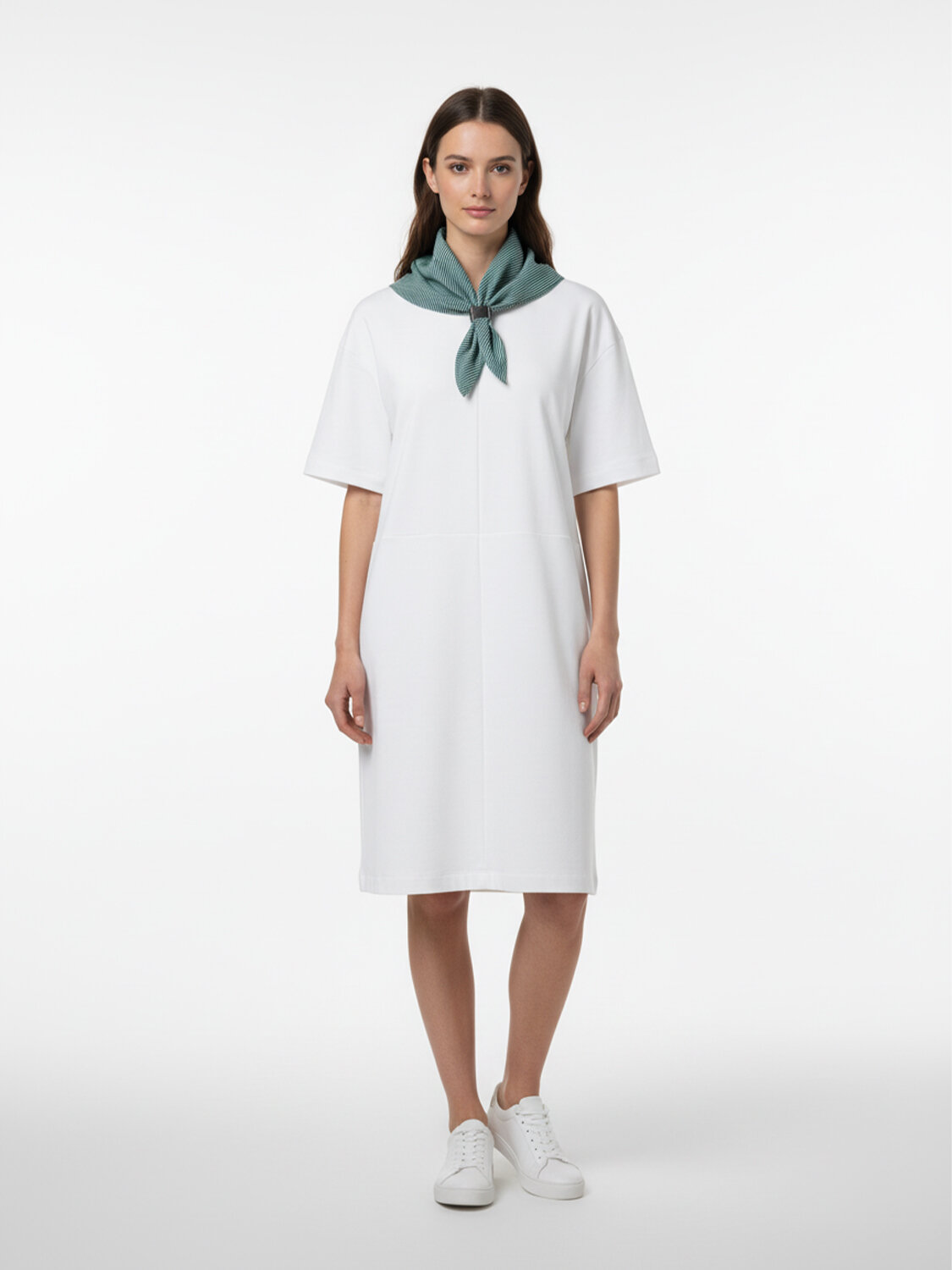 Beyaz Pamuk Dokulu Oversize Elbise - 3