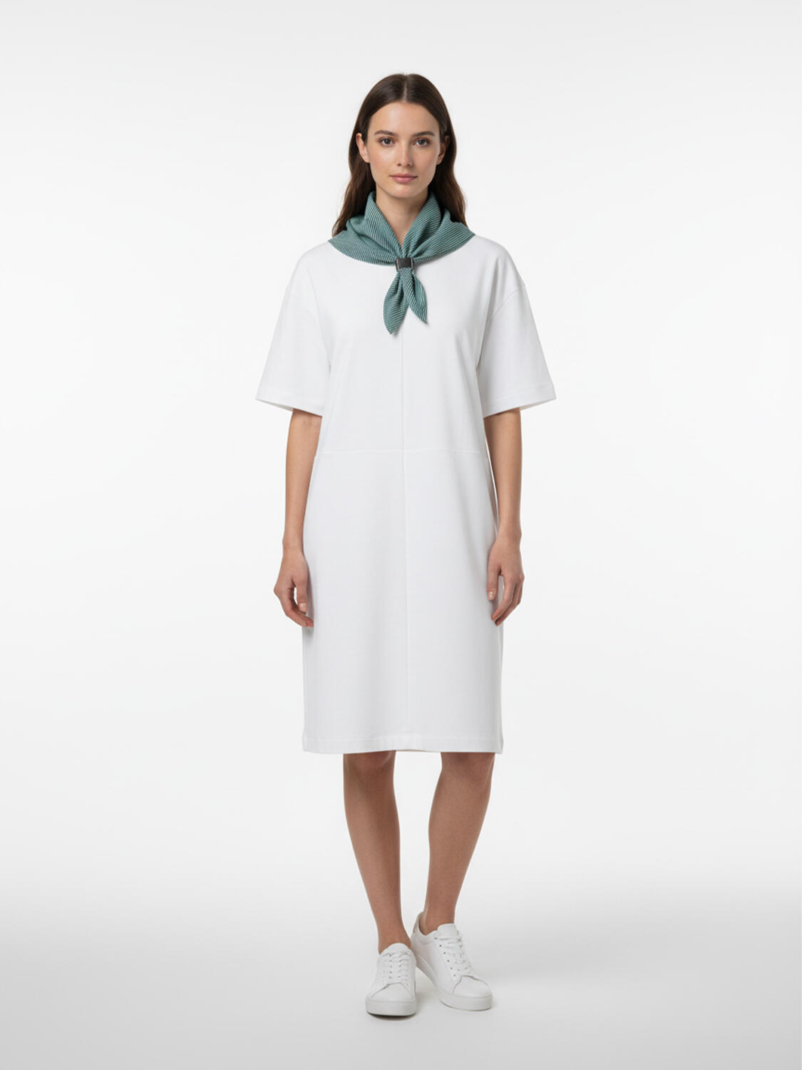 Beyaz Pamuk Dokulu Oversize Elbise - 3