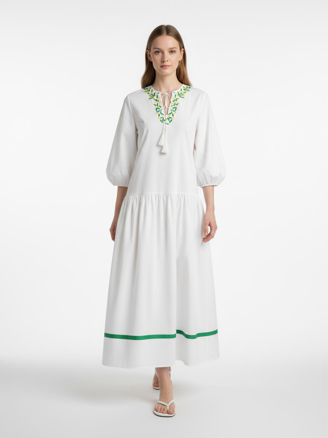 Beyaz Pamuk Dokulu Oversize Elbise - 1