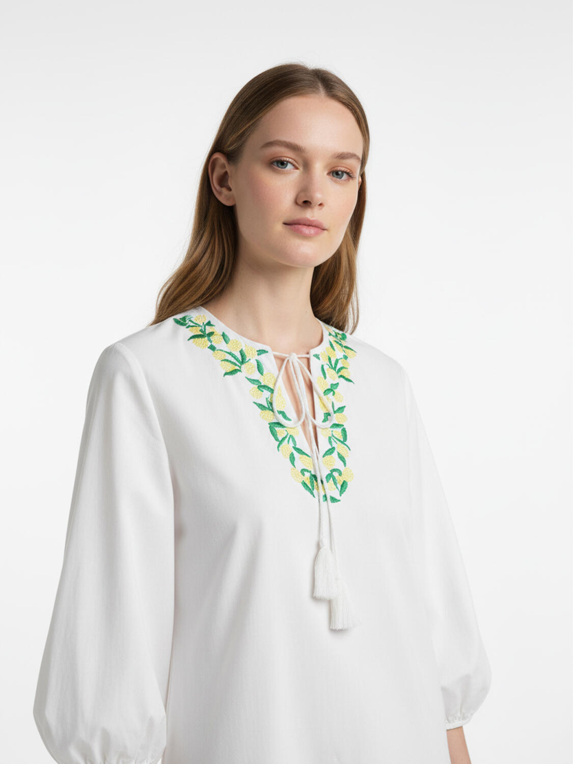 Beyaz Pamuk Dokulu Oversize Elbise - 2