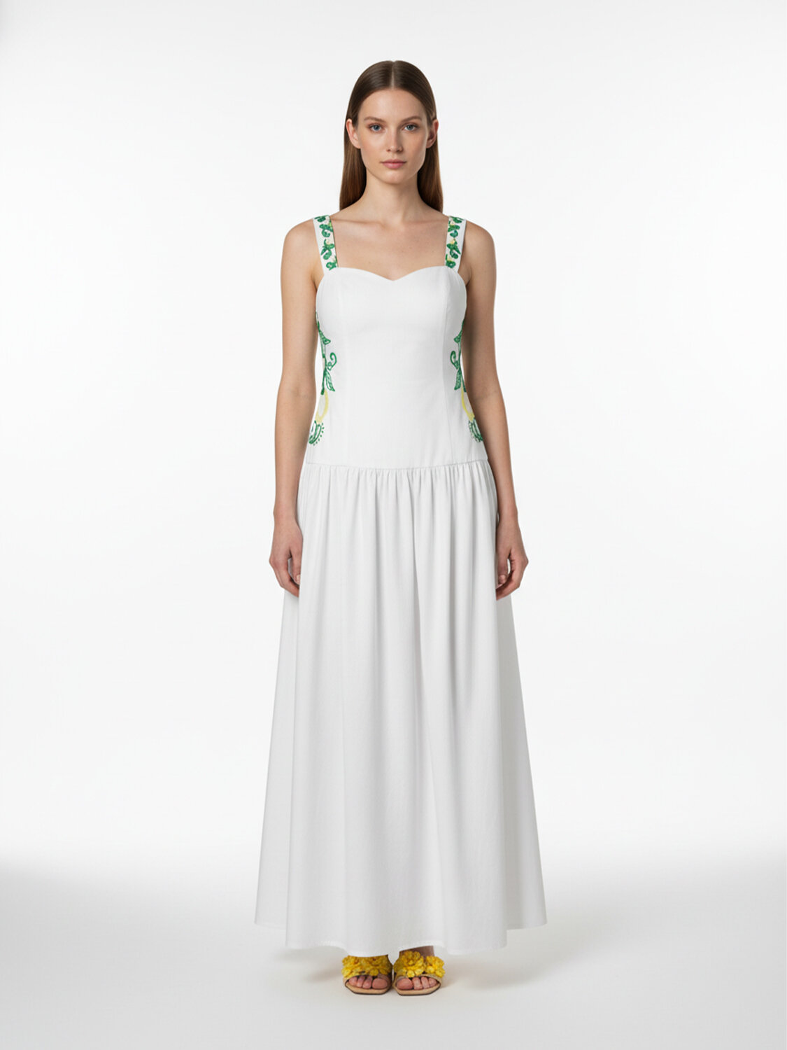 Beyaz Pamuk Dokulu Regular Fit Elbise - 3