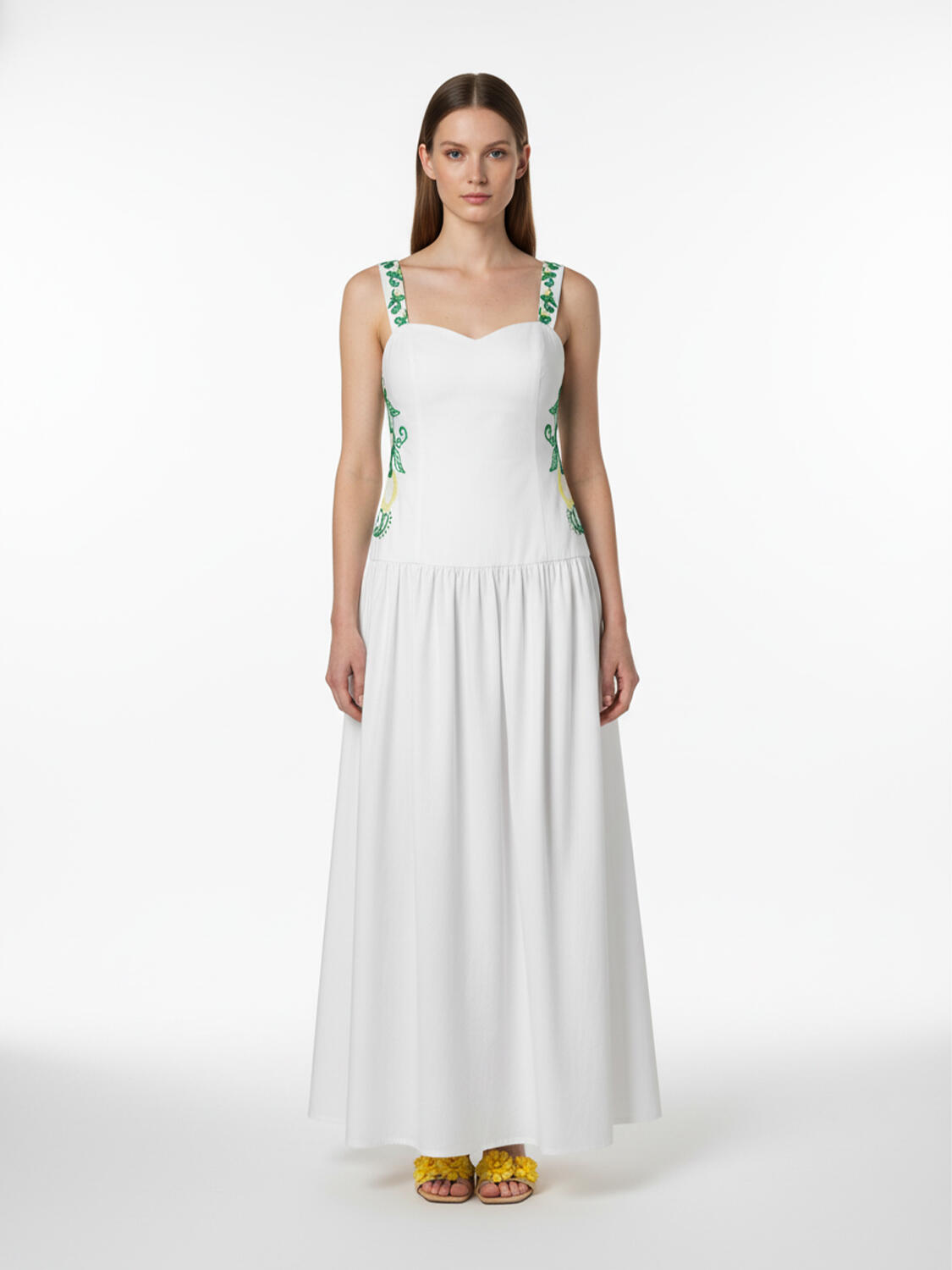 Beyaz Pamuk Dokulu Regular Fit Elbise - 3