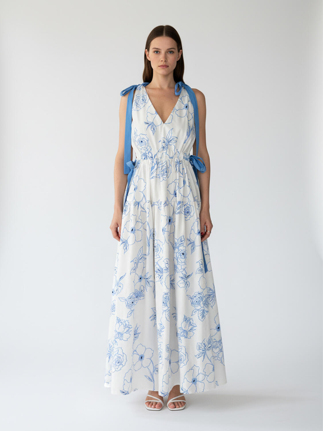 Beyaz Pamuk Dokulu Regular Fit Elbise - 2