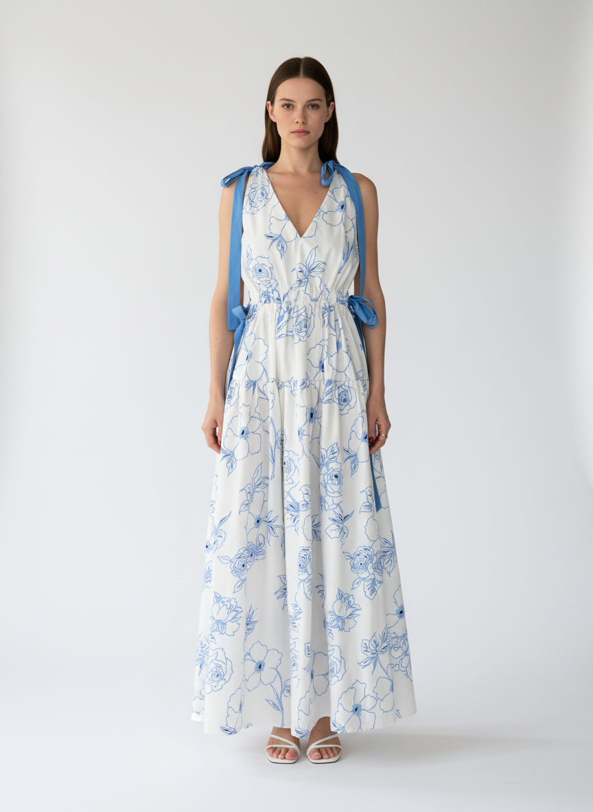 Beyaz Pamuk Dokulu Regular Fit Elbise - 1