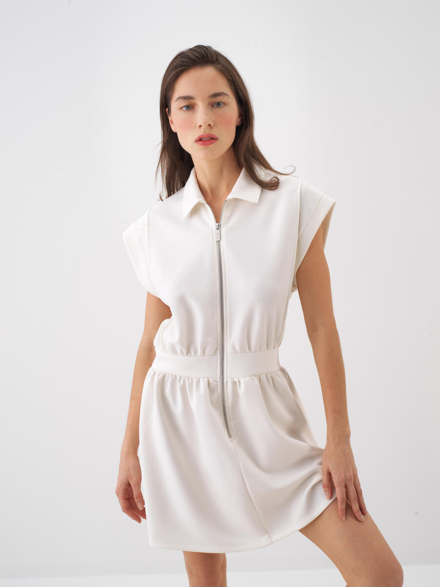 Beyaz Modal Karışımlı Regular Fit Elbise - 2