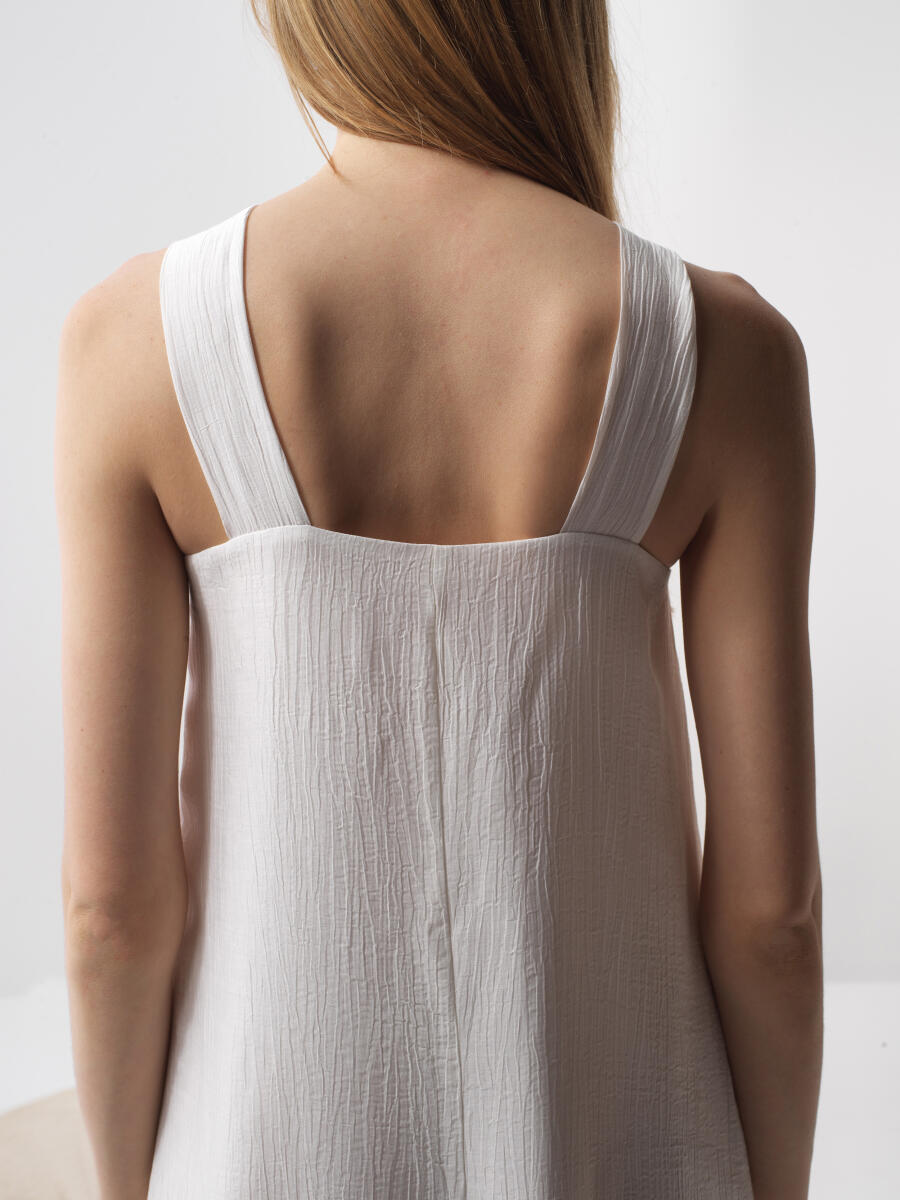 Beyaz Doğal Akışlı Regular Fit Elbise - 4