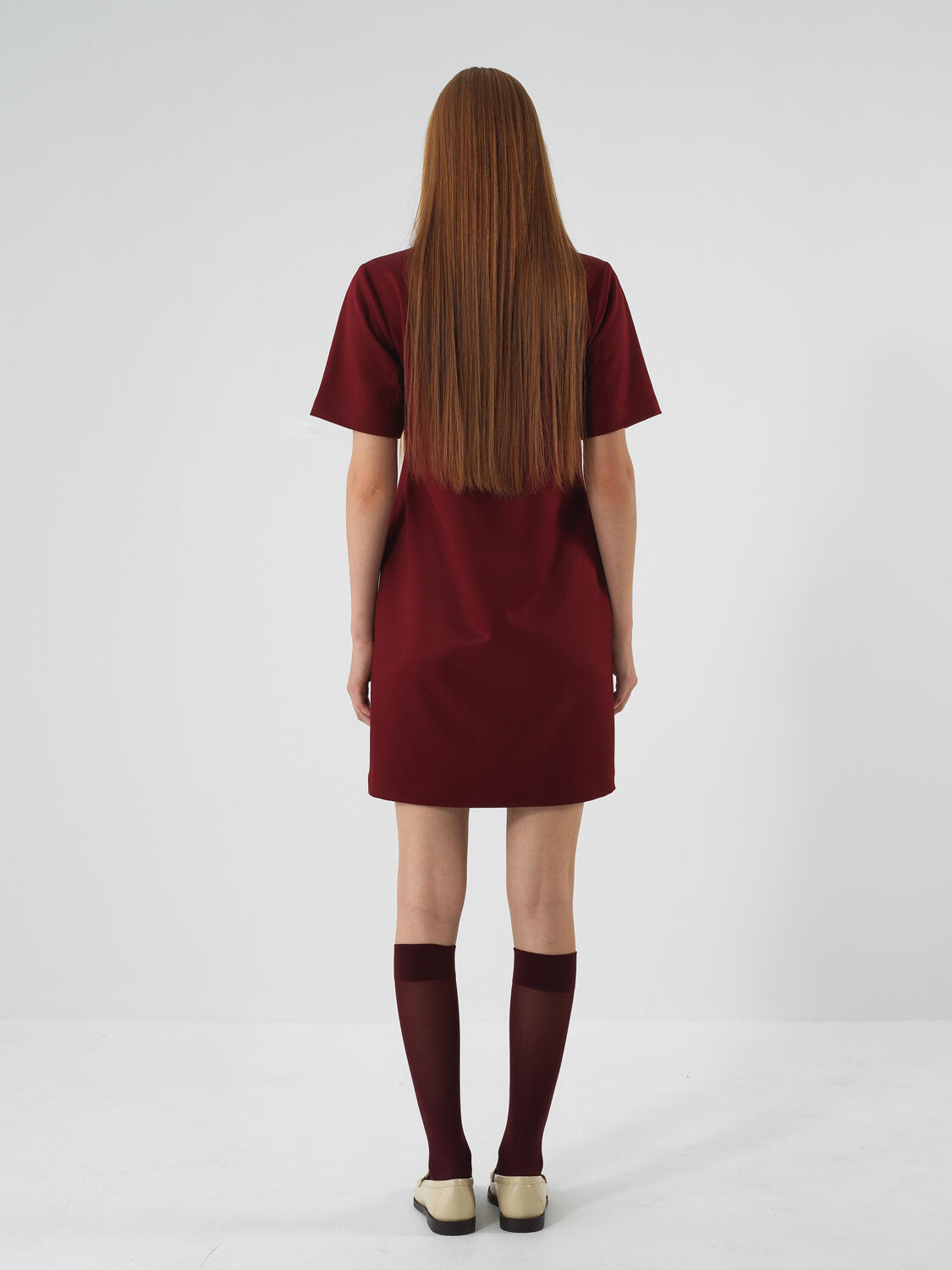 Bordo Esnek Dokulu Regular Fit Elbise - 4