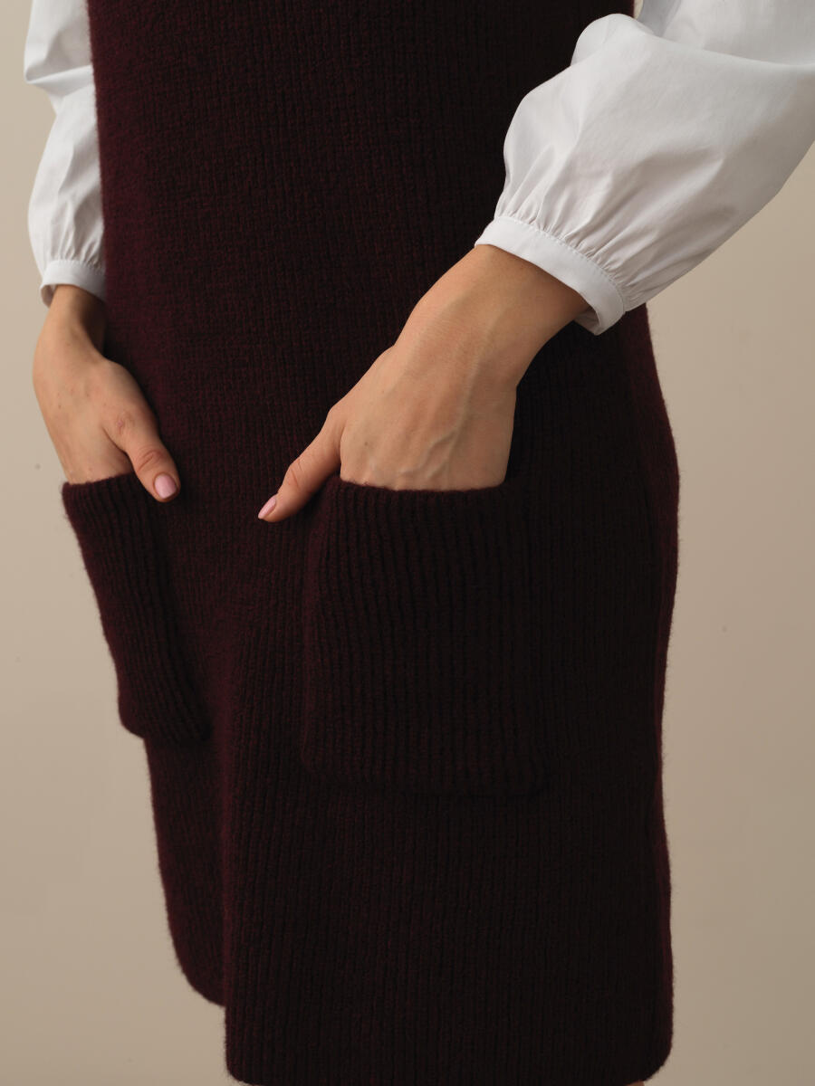 Bordo Lüks Pamuk Dokulu Oversize Elbise - 2