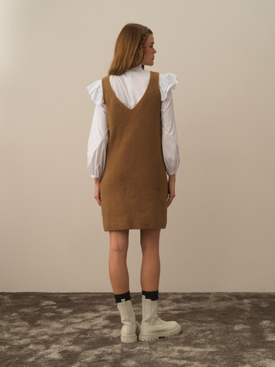 Camel Lüks Pamuk Dokulu Oversize Elbise - 3