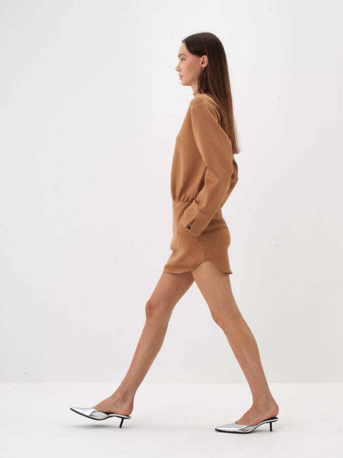 Camel Pamuk Dokulu Oversize Elbise - Xint