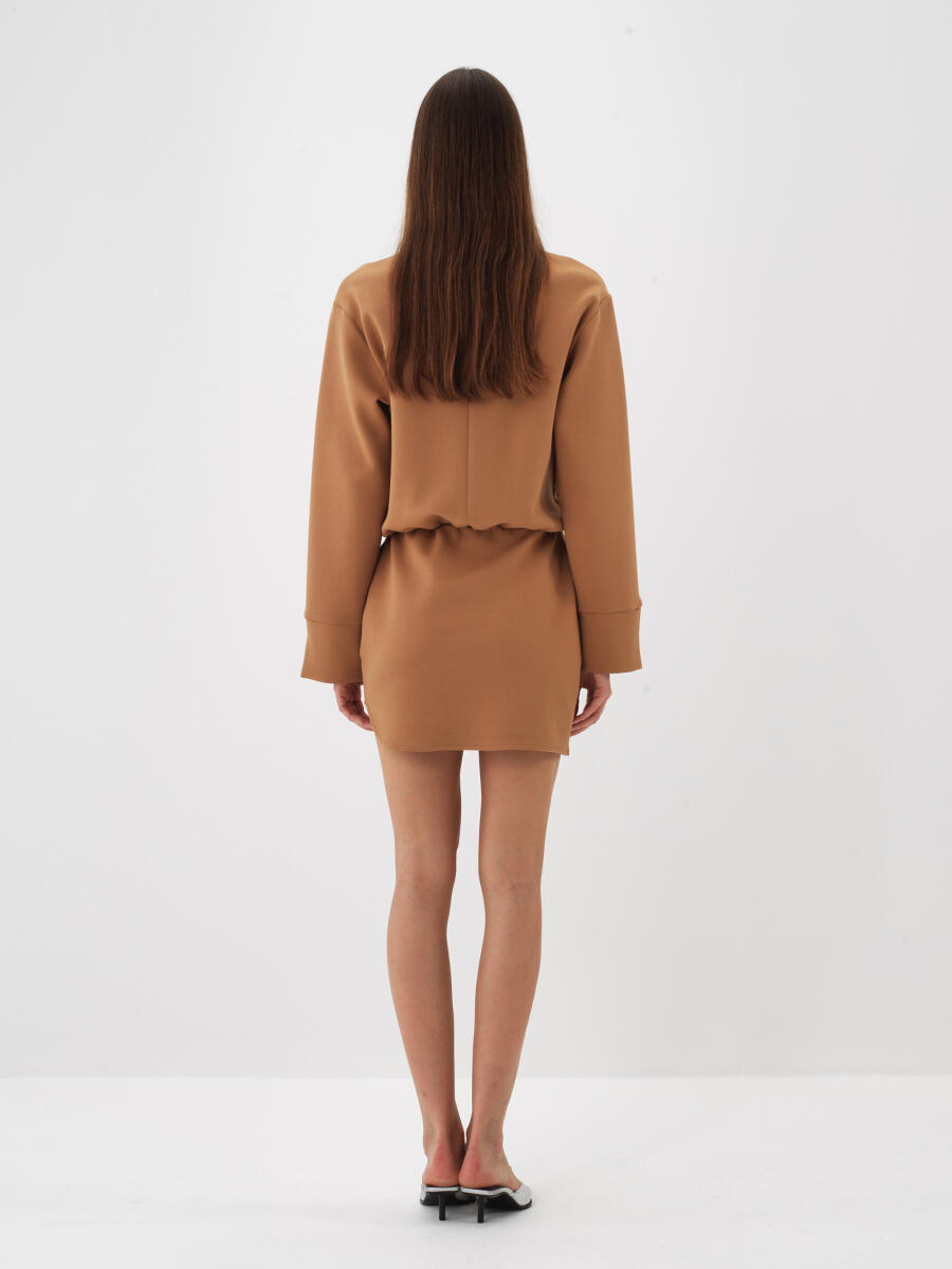 Camel Pamuk Dokulu Oversize Elbise - 4