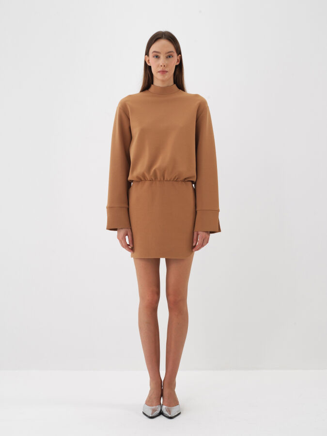 Camel Pamuk Dokulu Oversize Elbise - Xint