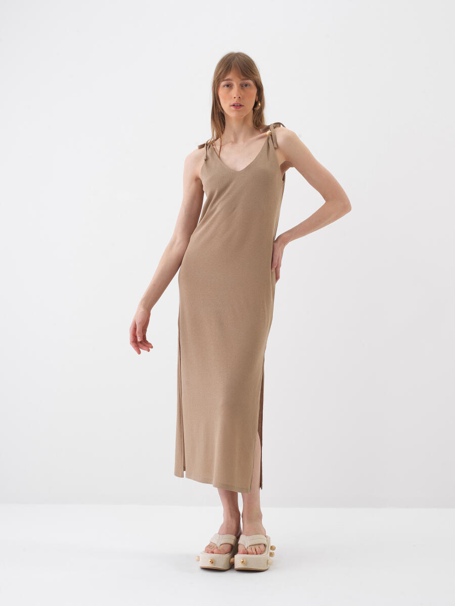 Camel Pamuk Dokulu Regular Fit Elbise - 1