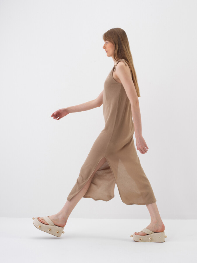 Camel Pamuk Dokulu Regular Fit Elbise - 3