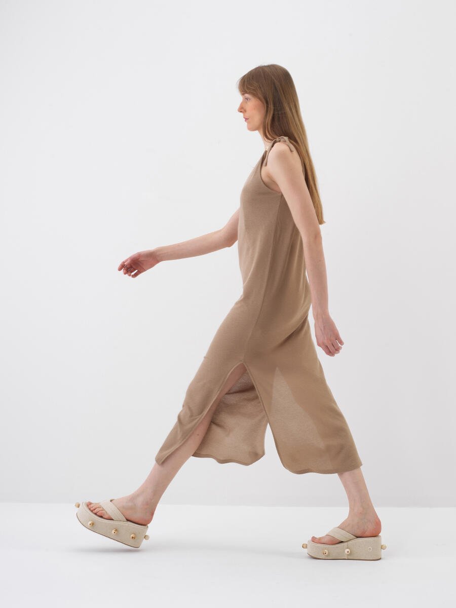 Camel Pamuk Dokulu Regular Fit Elbise - 3