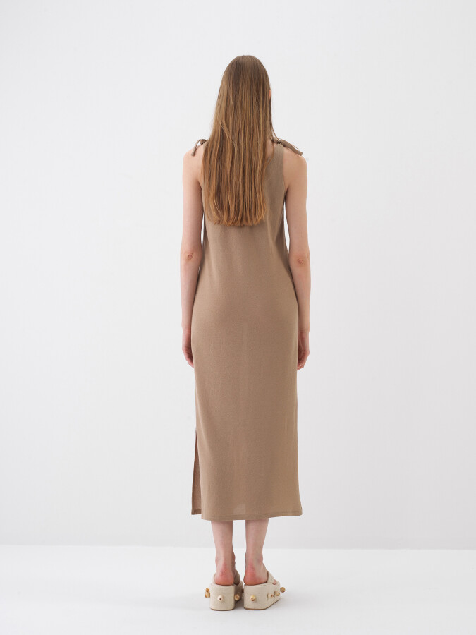 Camel Pamuk Dokulu Regular Fit Elbise - 4