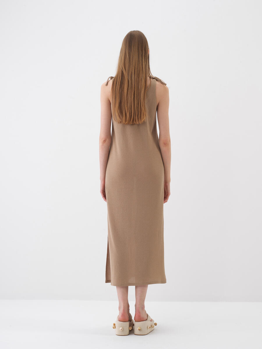 Camel Pamuk Dokulu Regular Fit Elbise - 4