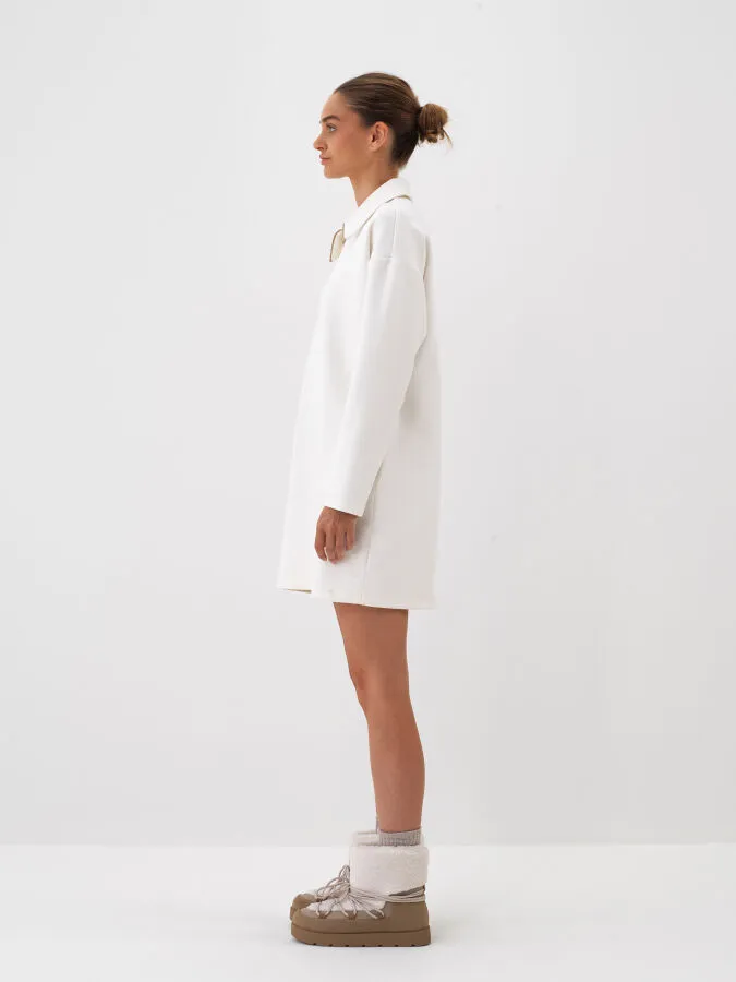 Ekru Pamuk Dokulu Oversize Elbise - Xint