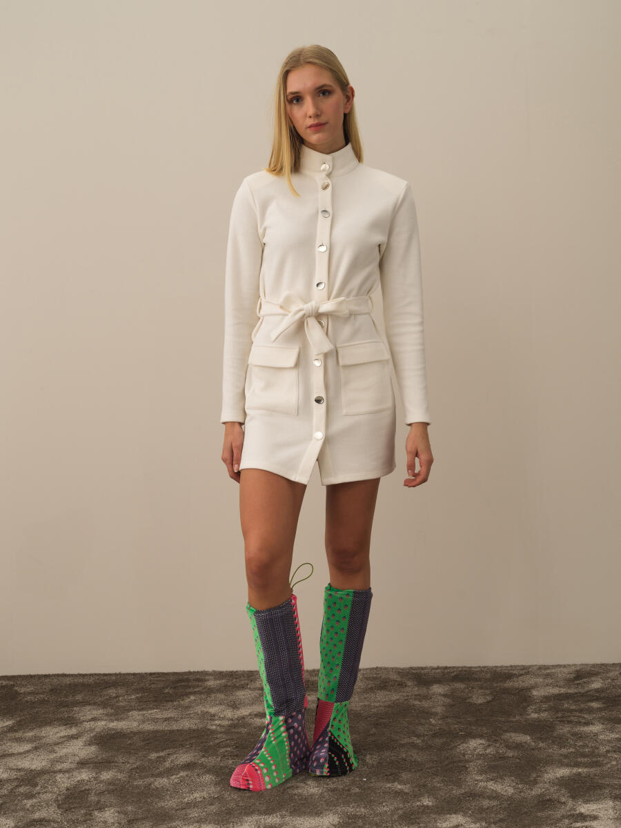 Ekru Pamuk Dokulu Regular Fit Elbise