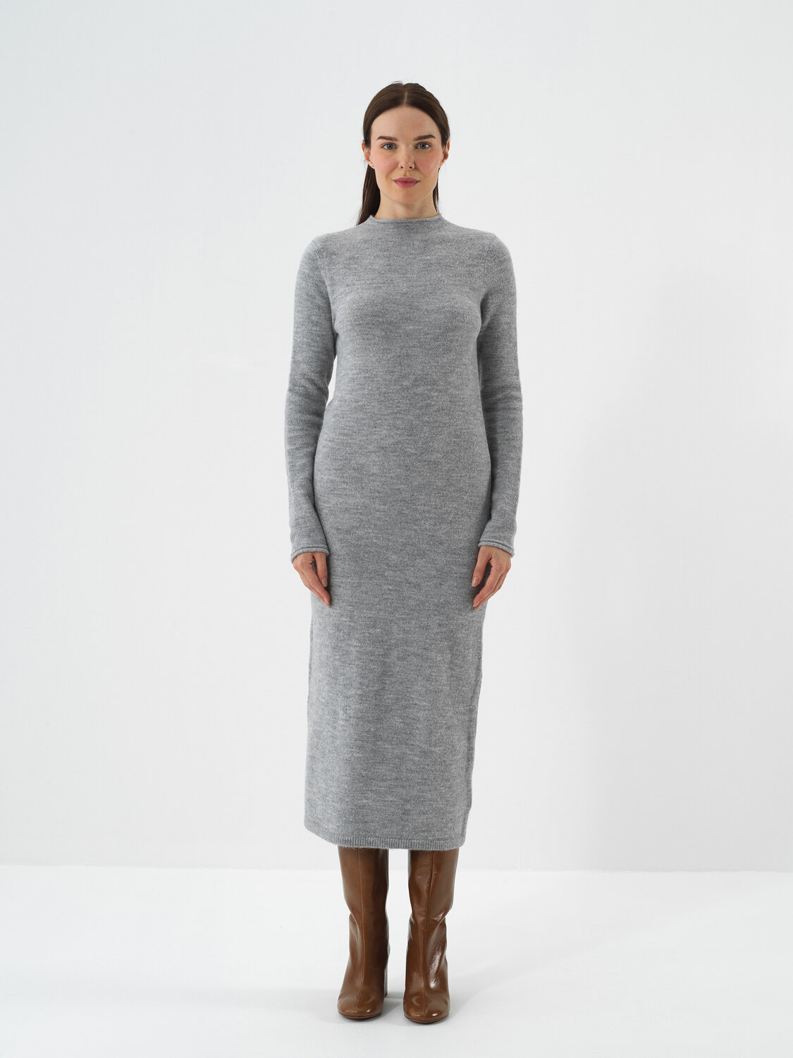 Gri Yumuşak Dokulu Oversize Elbise - Xint