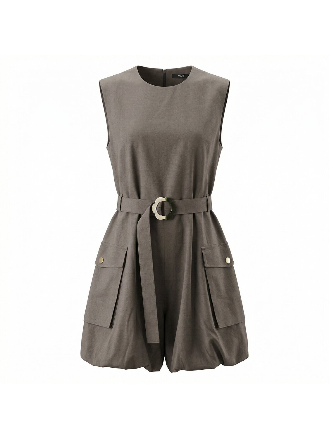 Haki Keten Karışımlı Regular Fit Elbise - 3