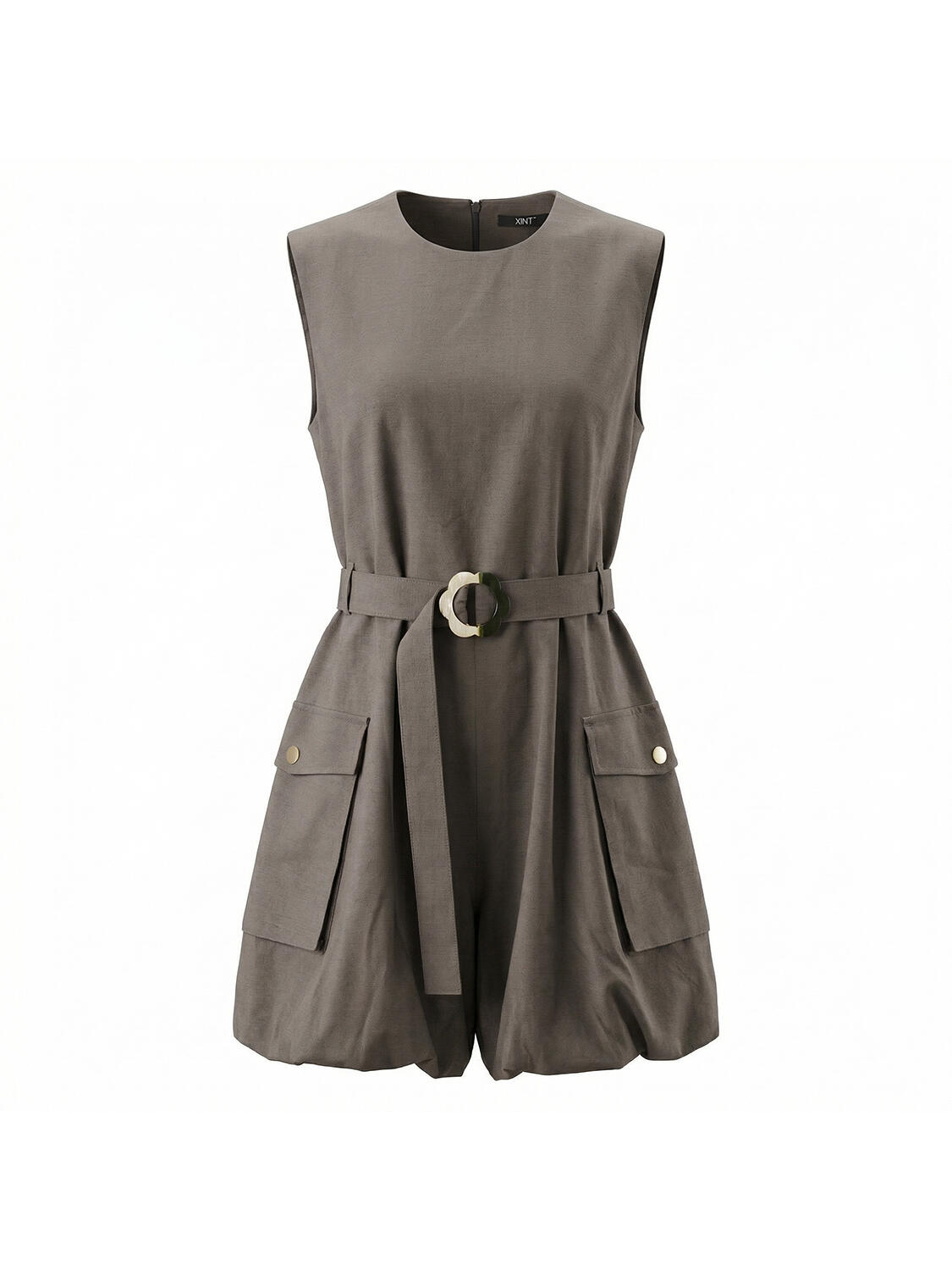 Haki Keten Karışımlı Regular Fit Elbise - 3