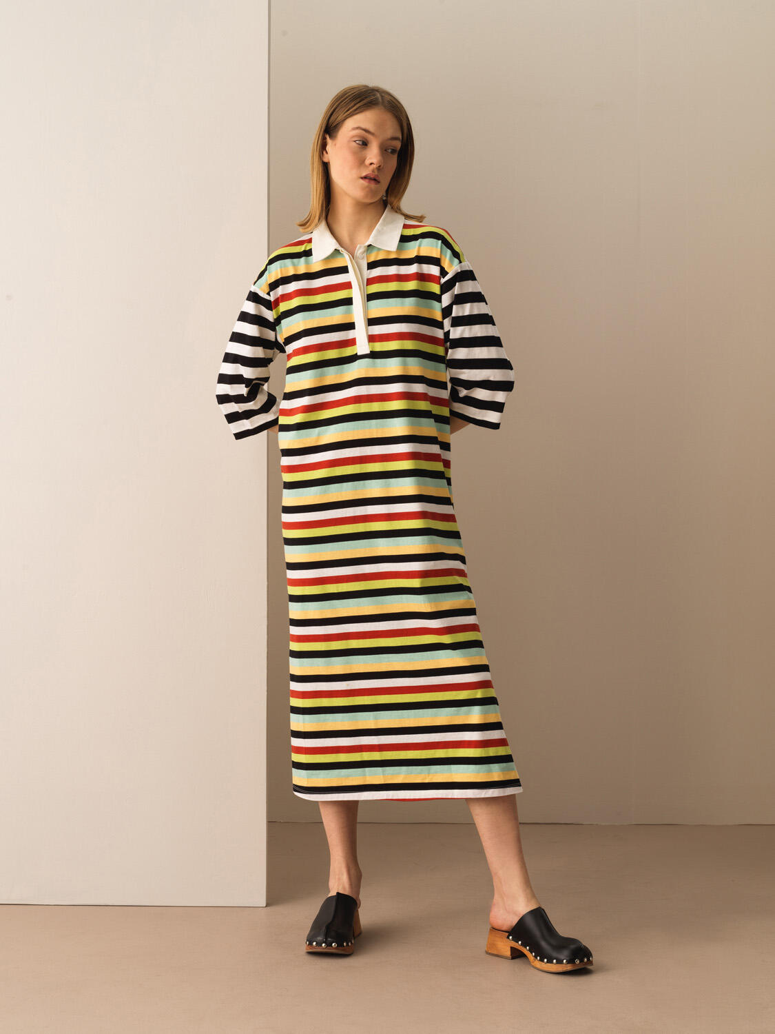 Kiremit Pamuk Dokulu Oversize Elbise