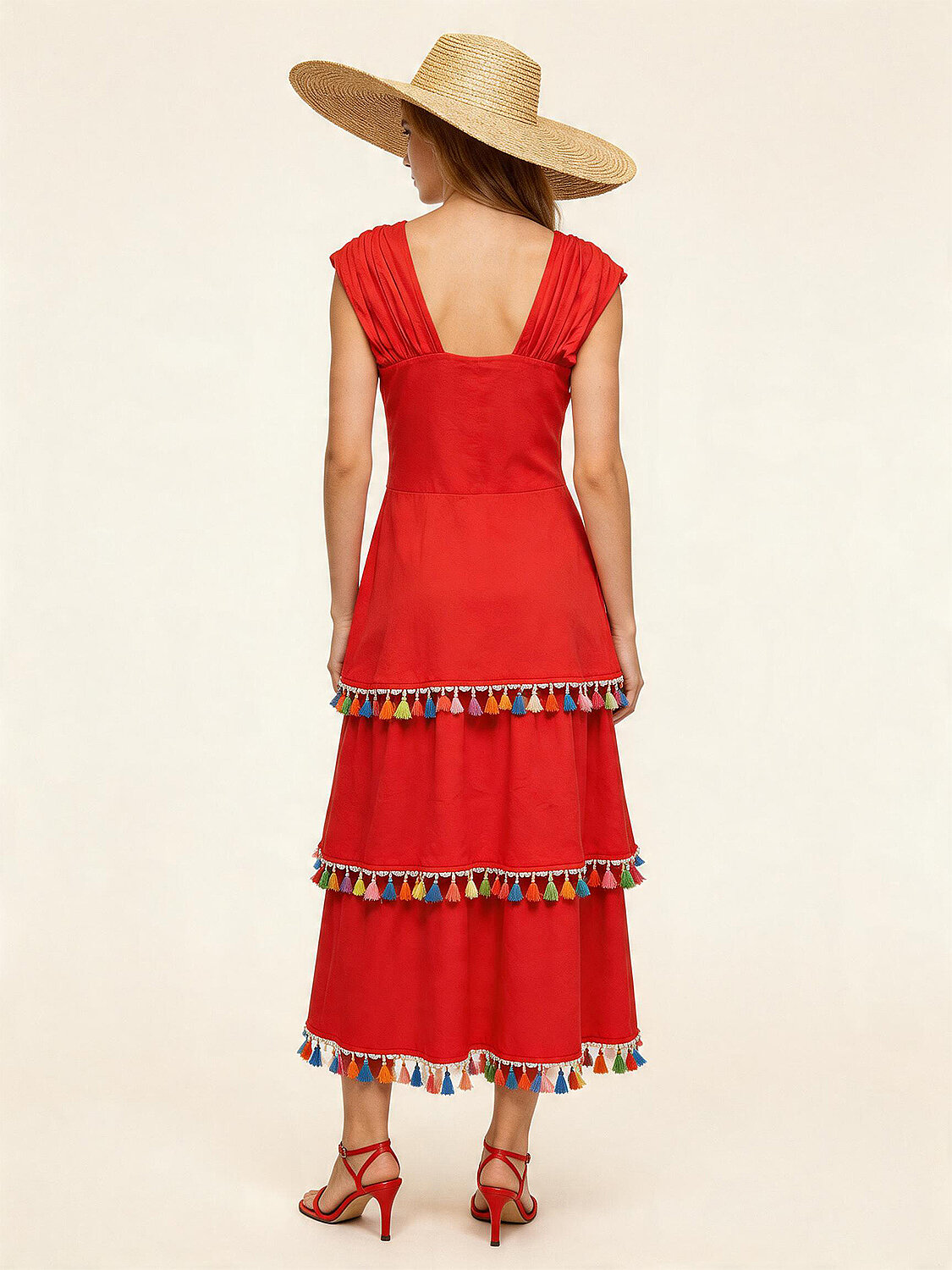 Kırmızı %100 Keten Regular Fit Elbise (1)