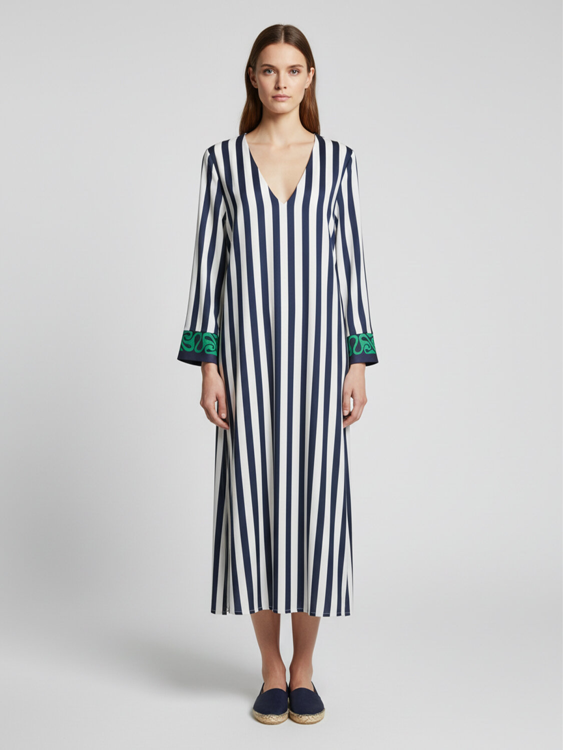 Lacivert Pamuk Dokulu Oversize Elbise