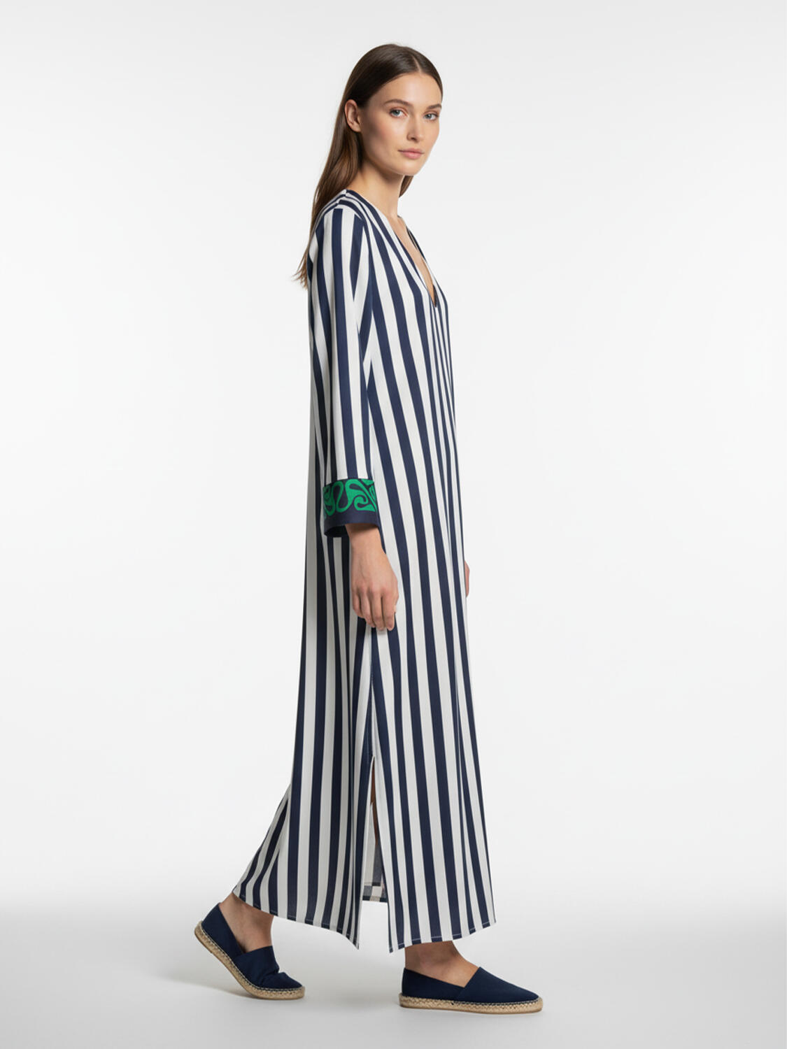 Lacivert Pamuk Dokulu Oversize Elbise - 2