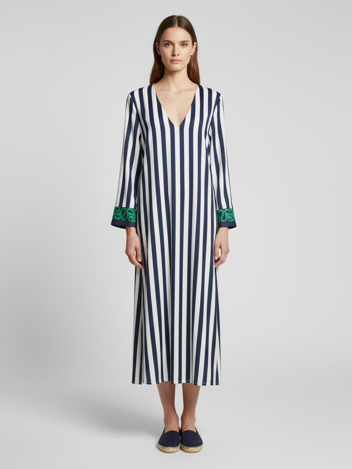 Lacivert Pamuk Dokulu Oversize Elbise - 1