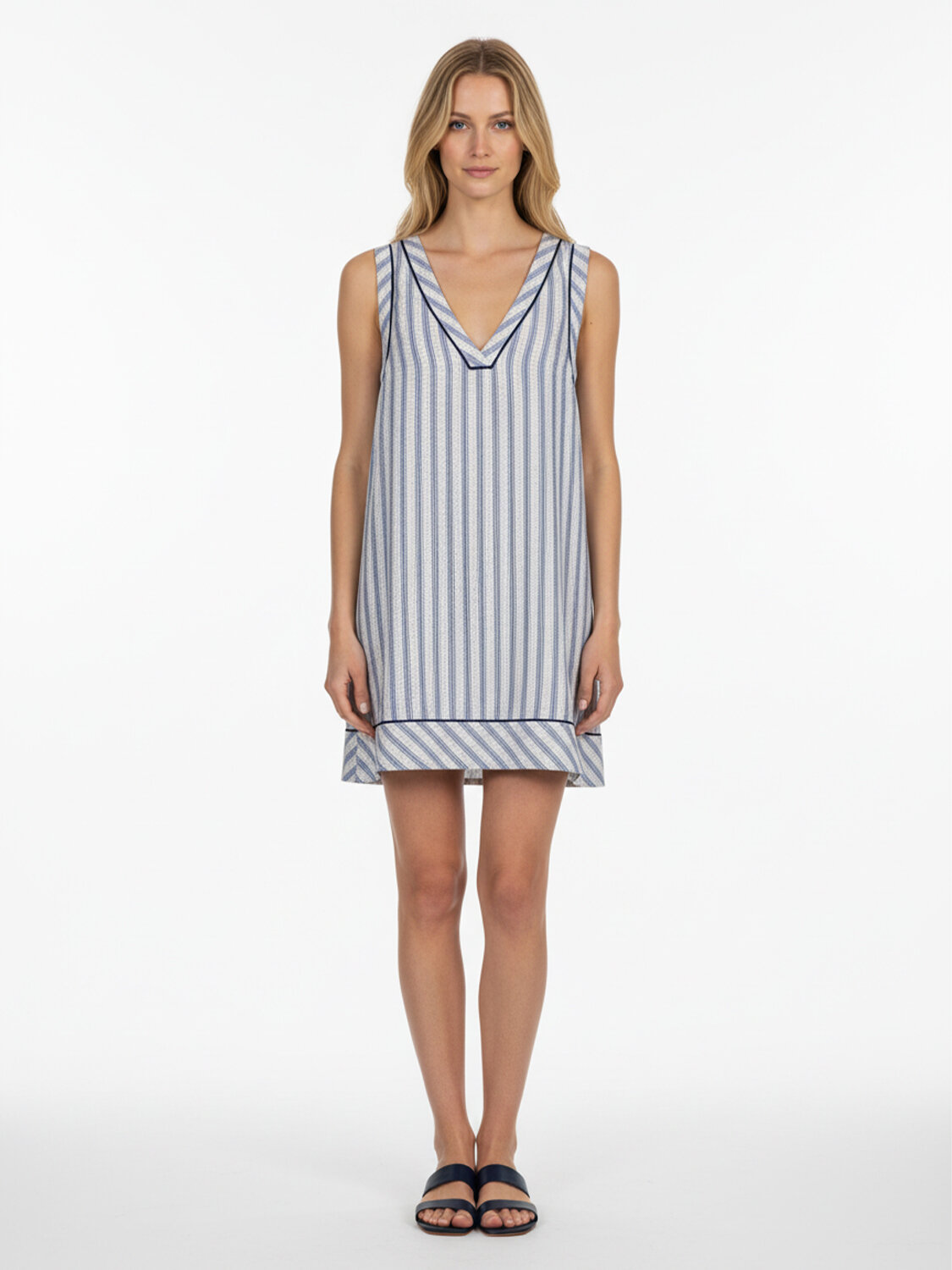 Lacivert Pamuk Dokulu Oversize Elbise