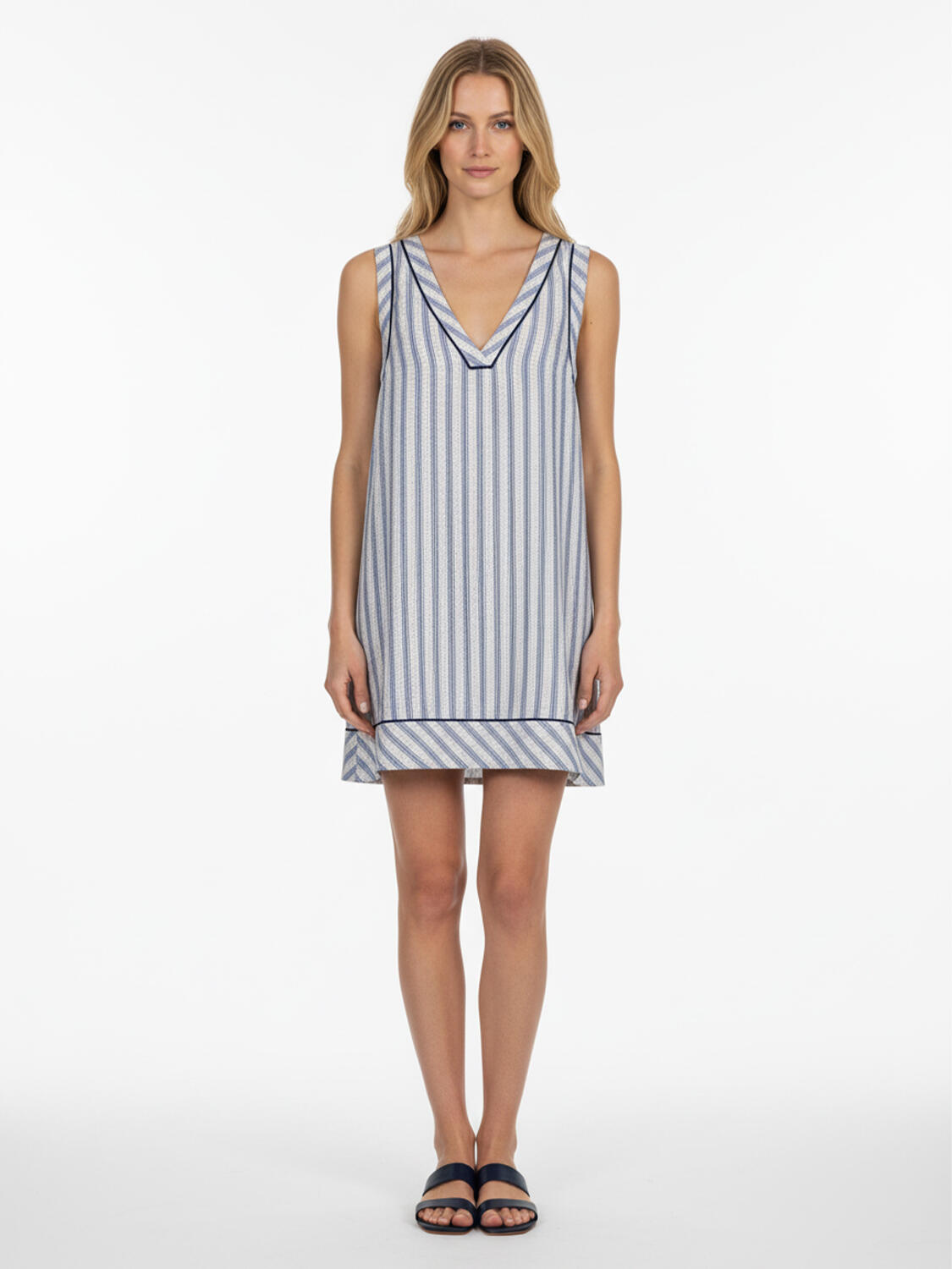 Lacivert Pamuk Dokulu Oversize Elbise - 1