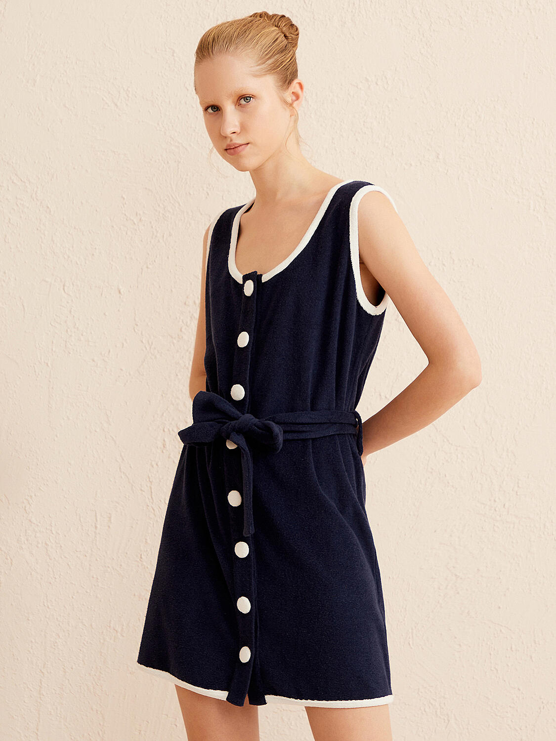 Lacivert Regular Fit Pamuklu Havlu Elbise - 1