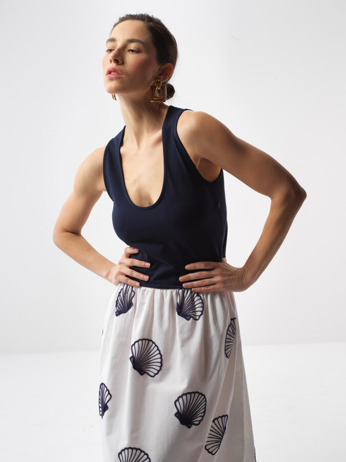 Lacivert Pamuk Dokulu Regular Fit Elbise - 2