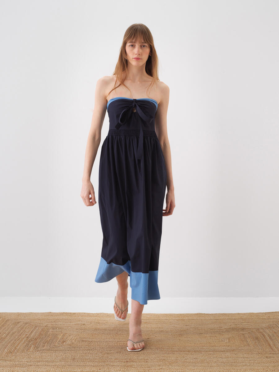 Lacivert Pamuk Dokulu Regular Fit Elbise - 1