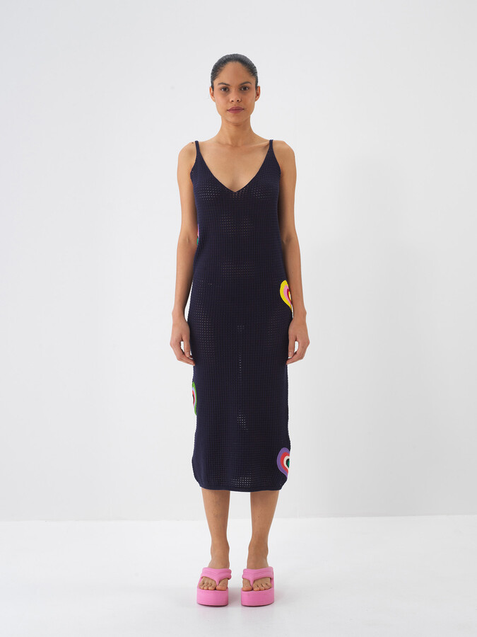 Lacivert Pamuk Dokulu Regular Fit Elbise