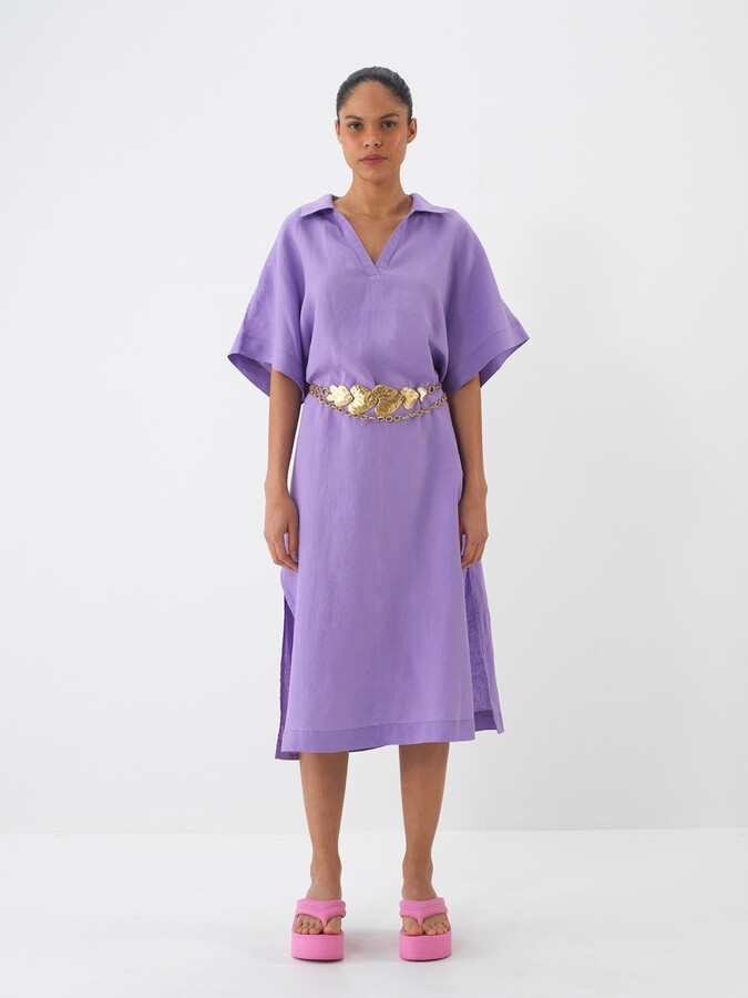 Lila %100 Keten Oversize Elbise