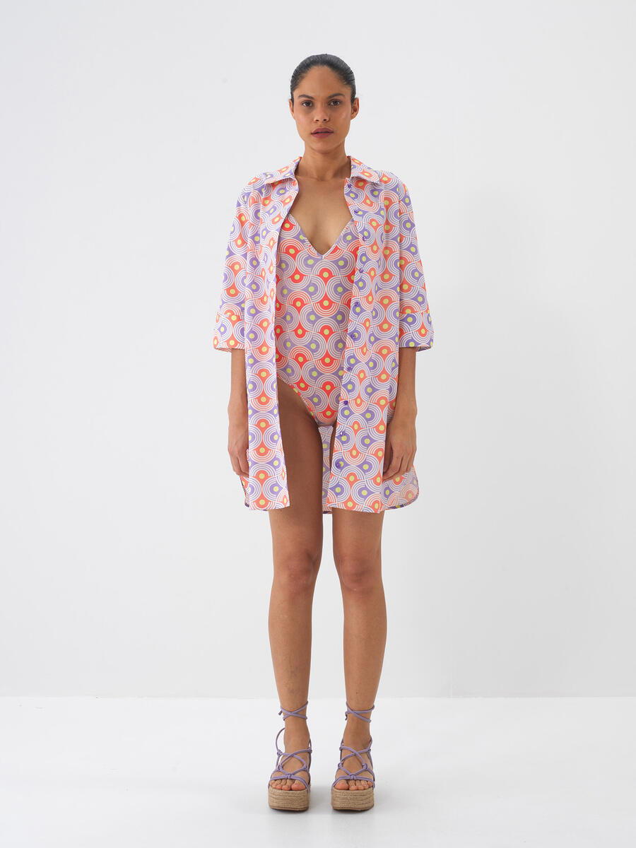 Lila Pamuk Dokulu Regular Fit Elbise - 1