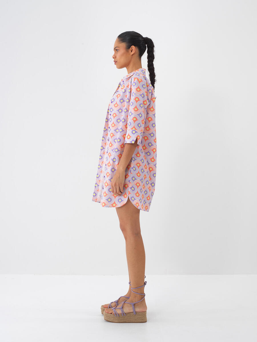 Lila Pamuk Dokulu Regular Fit Elbise - 3
