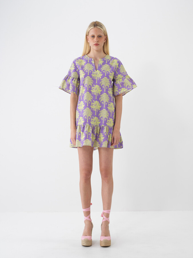 Lila Pamuk Dokulu Regular Fit Elbise