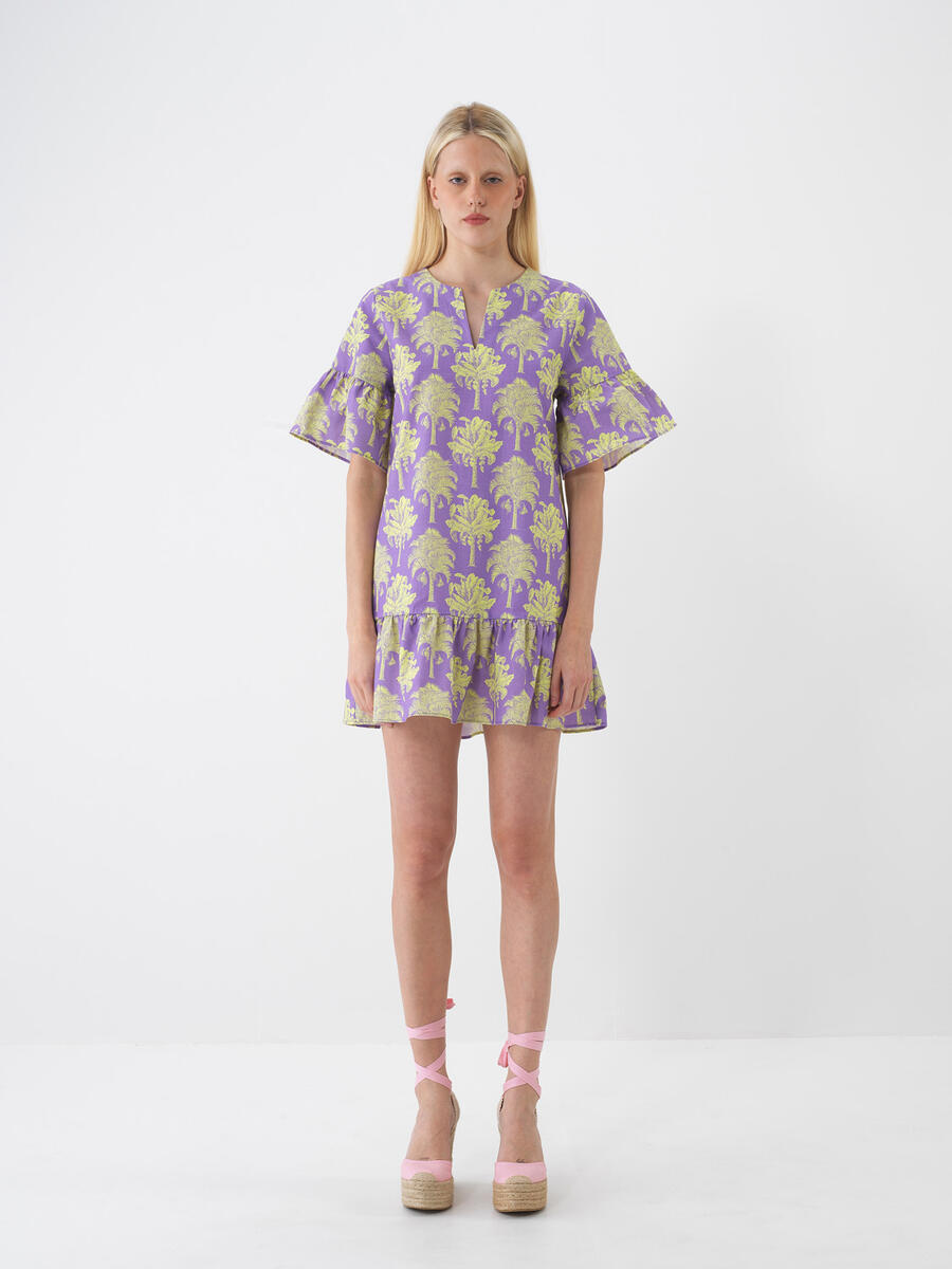 Lila Pamuk Dokulu Regular Fit Elbise - 1