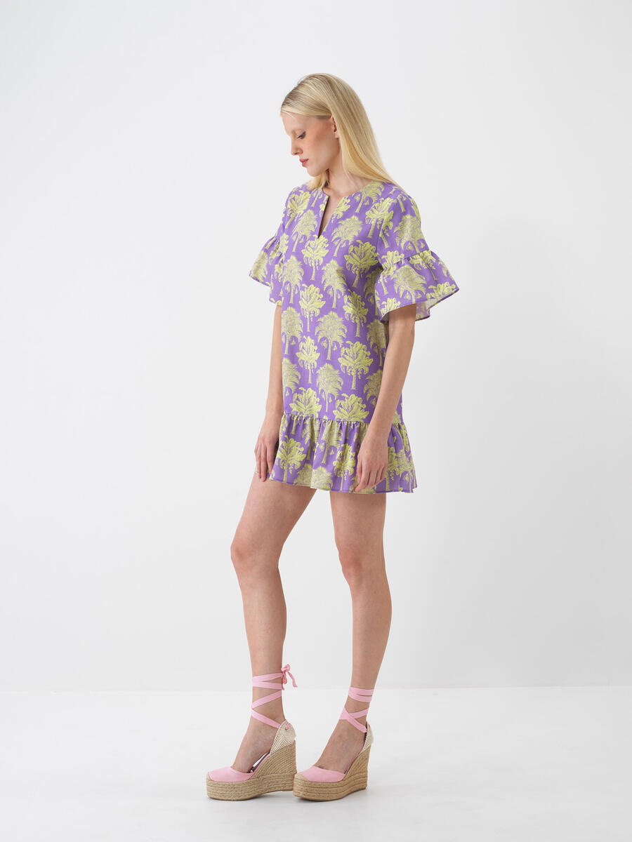 Lila Pamuk Dokulu Regular Fit Elbise - 2