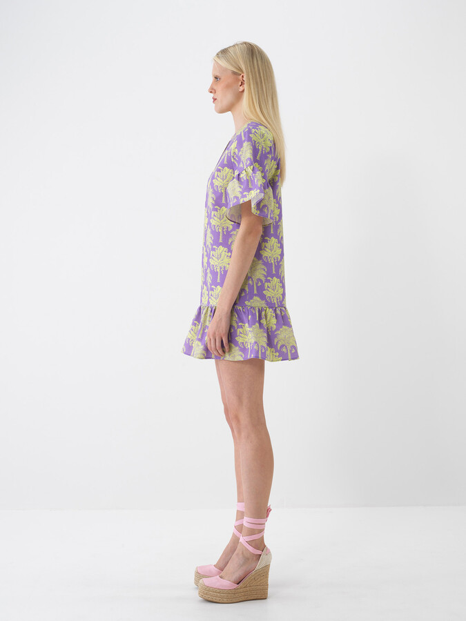 Lila Pamuk Dokulu Regular Fit Elbise - 4