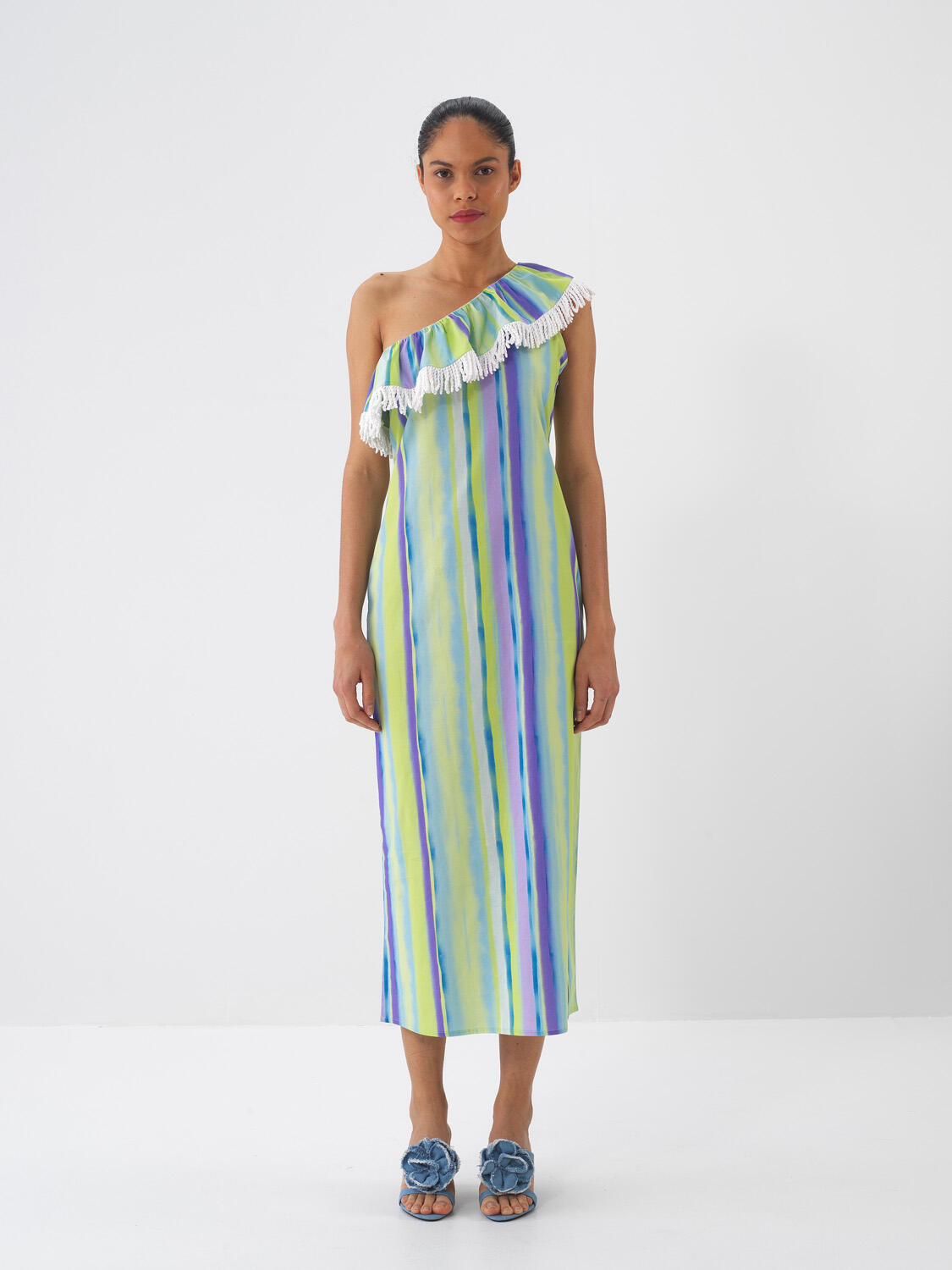 Lila Pamuk Dokulu Regular Fit Elbise