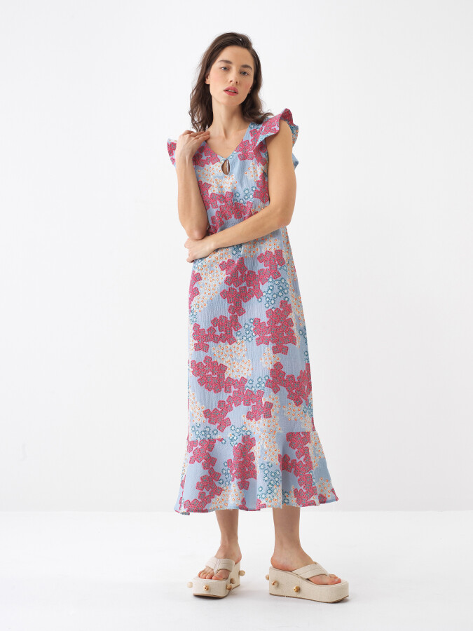 Mavi Pamuk Dokulu Regular Fit Elbise - 2