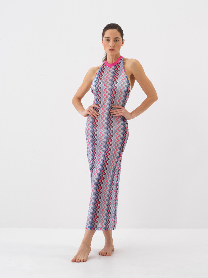 Mavi Doğal Dökümlü Slim Fit Elbise - 4