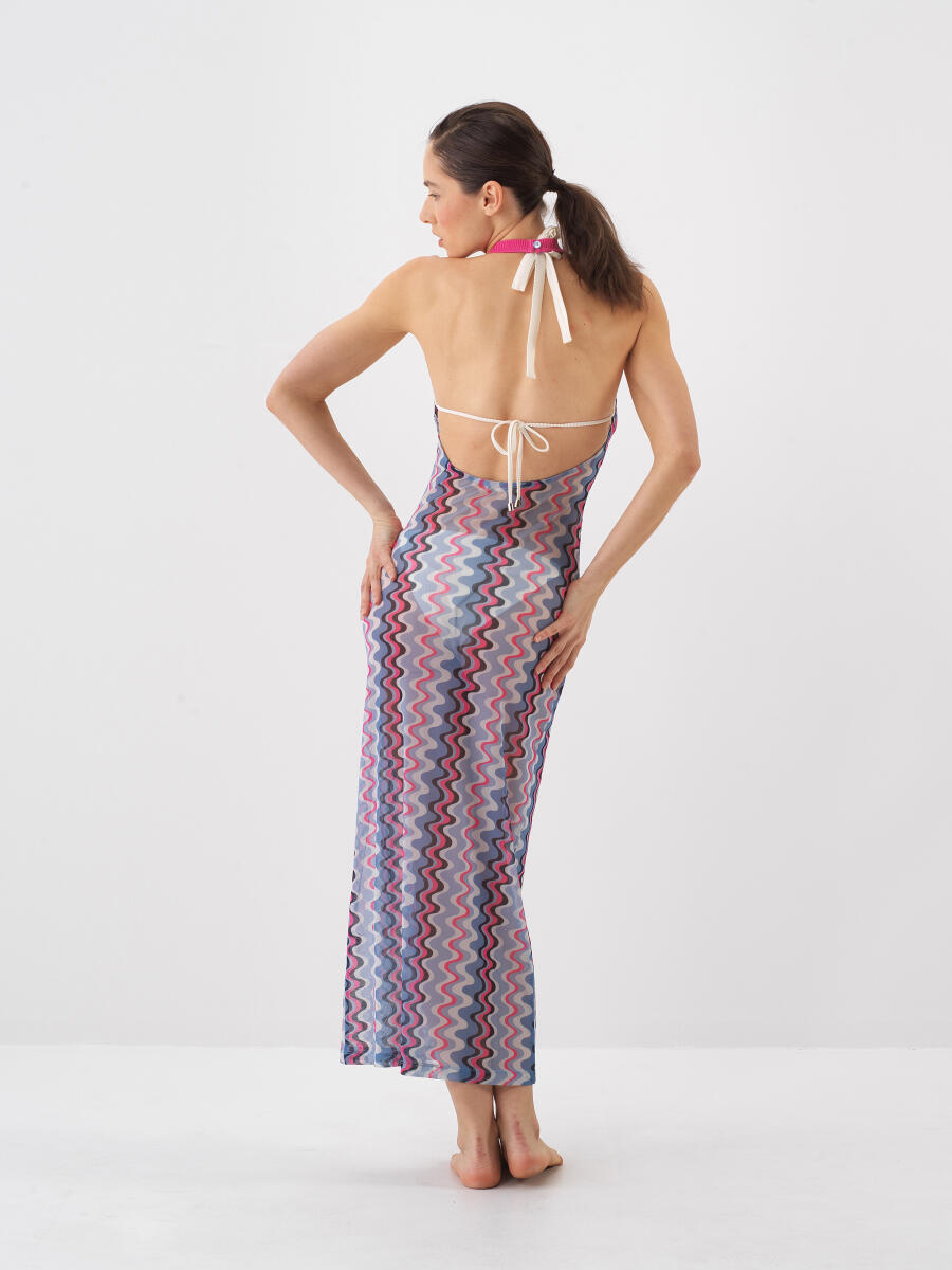 Mavi Doğal Dökümlü Slim Fit Elbise - 3