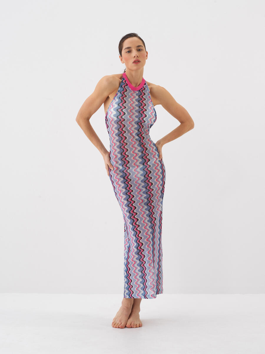 Mavi Doğal Dökümlü Slim Fit Elbise - 1