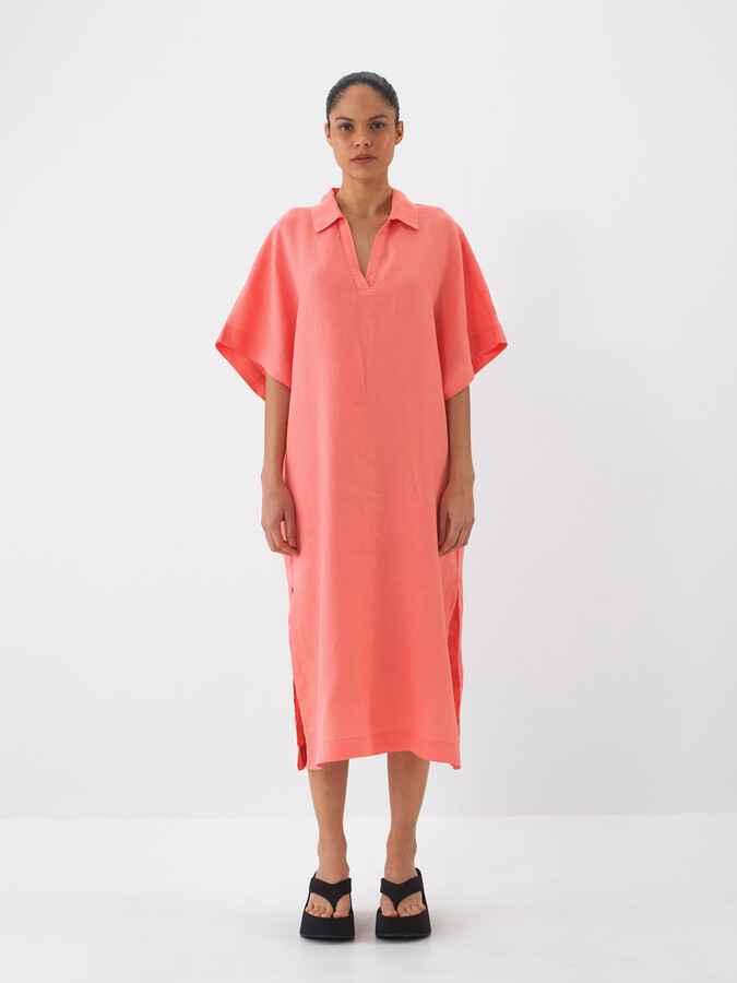 Nar Çiçeği %100 Keten Oversize Elbise